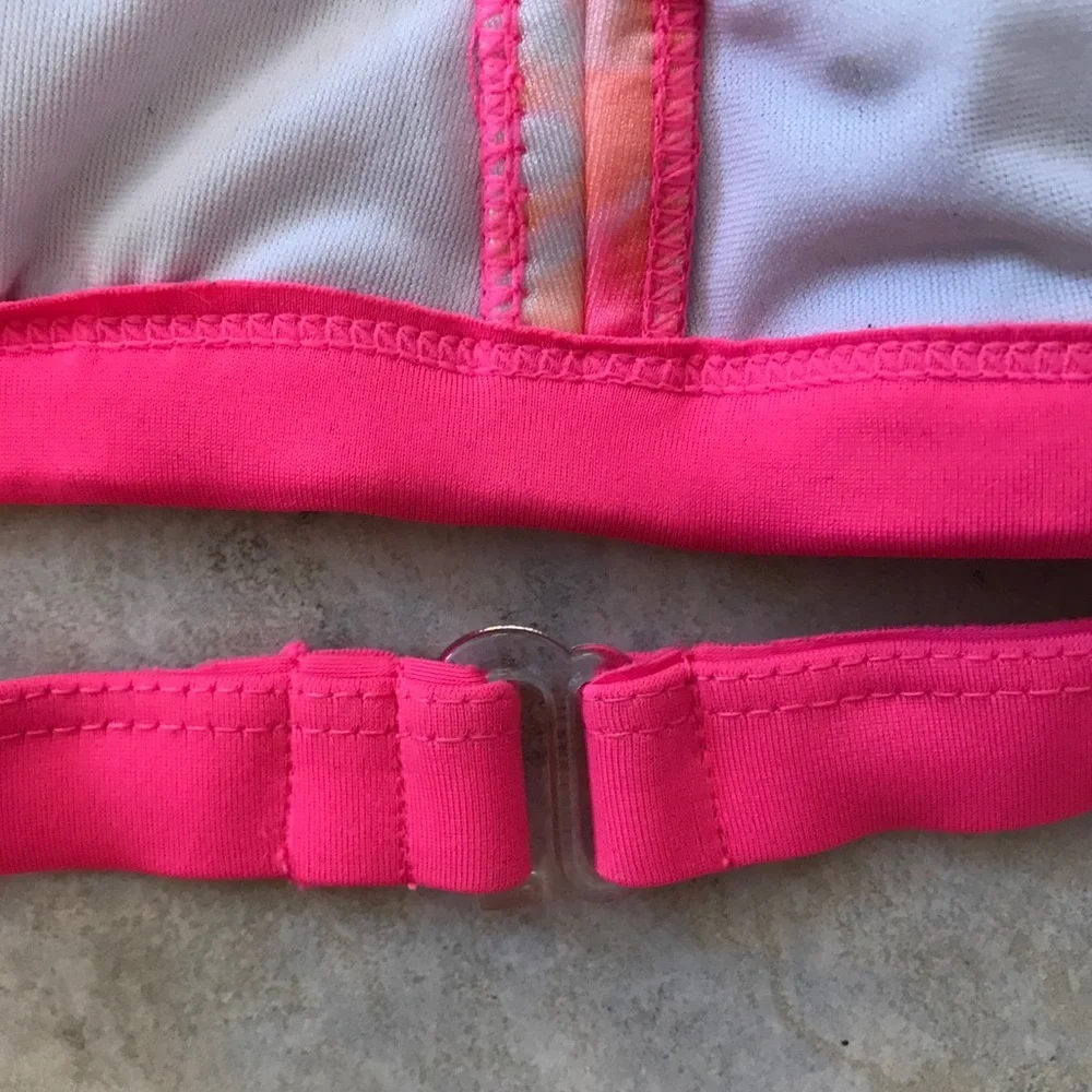 Justice Girls Bikini Swim Top Size 14 Padded Pink Ruffles Palm Trees Tropical